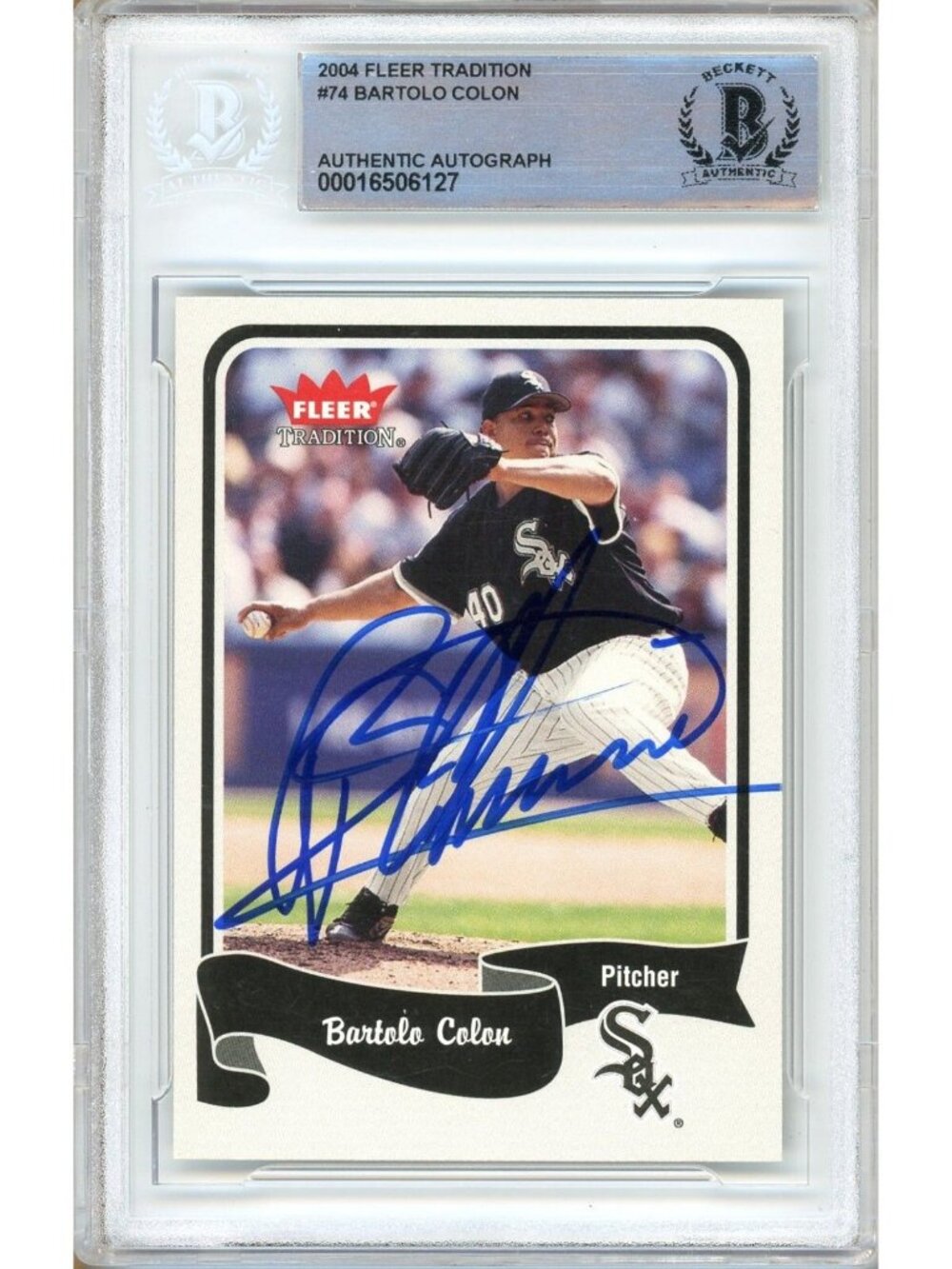 Bartolo Colon Signed 2004 Fleer Tradition #74 White Sox Card Beckett BAS Slabbed